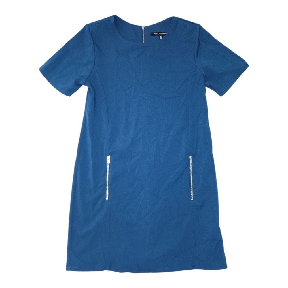 One Clothing Dress Womens Size M Medium Teal Blue Pencil Zipper Detail Business